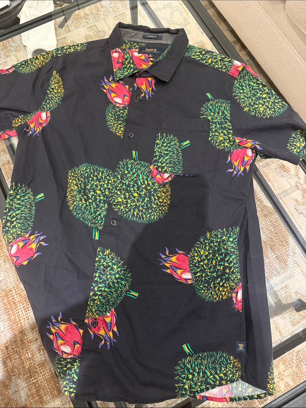 Roark Black Short-Sleeve Tropical Print Shirt